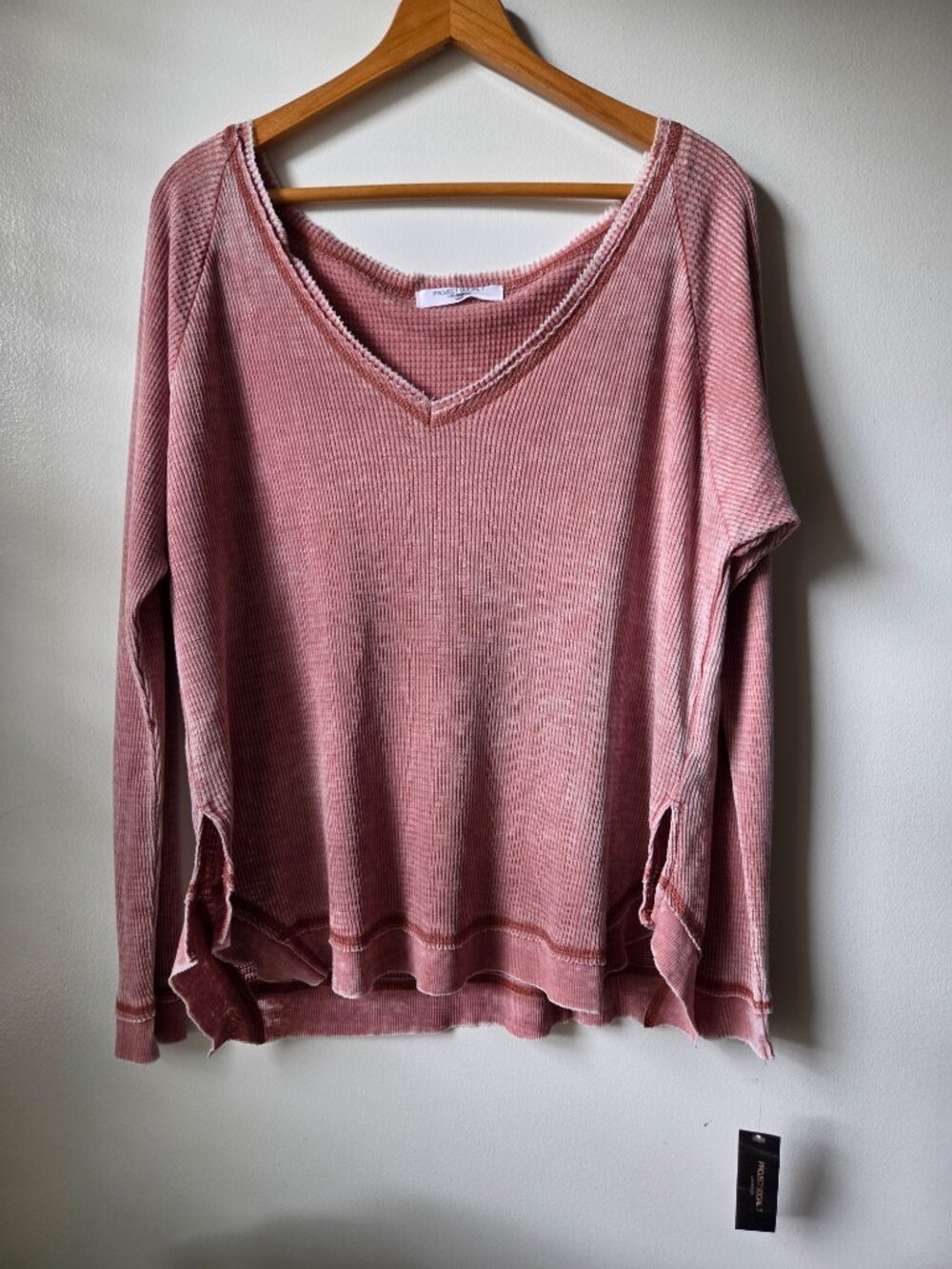NWT PROJECT SOCIAL T V NECK WAFFLE KNIT OVERSIZED LONGSLEEVES TEE SIZE S-L